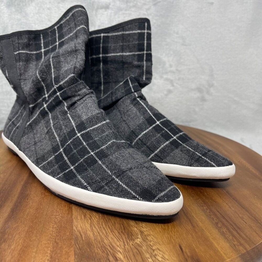 Sanuk Boots Womens 7.5 Gray Plaid Pointed Toe Slouchy Kat Sphynx 1014691